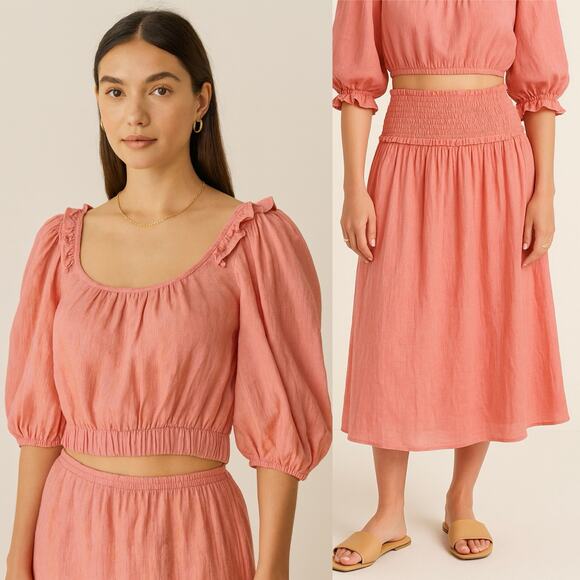 Current Air Crop Top Puff Sleeve Skirt Set Co-Ord Outfit Pink Cottagecore Small - Picture 1 of 11
